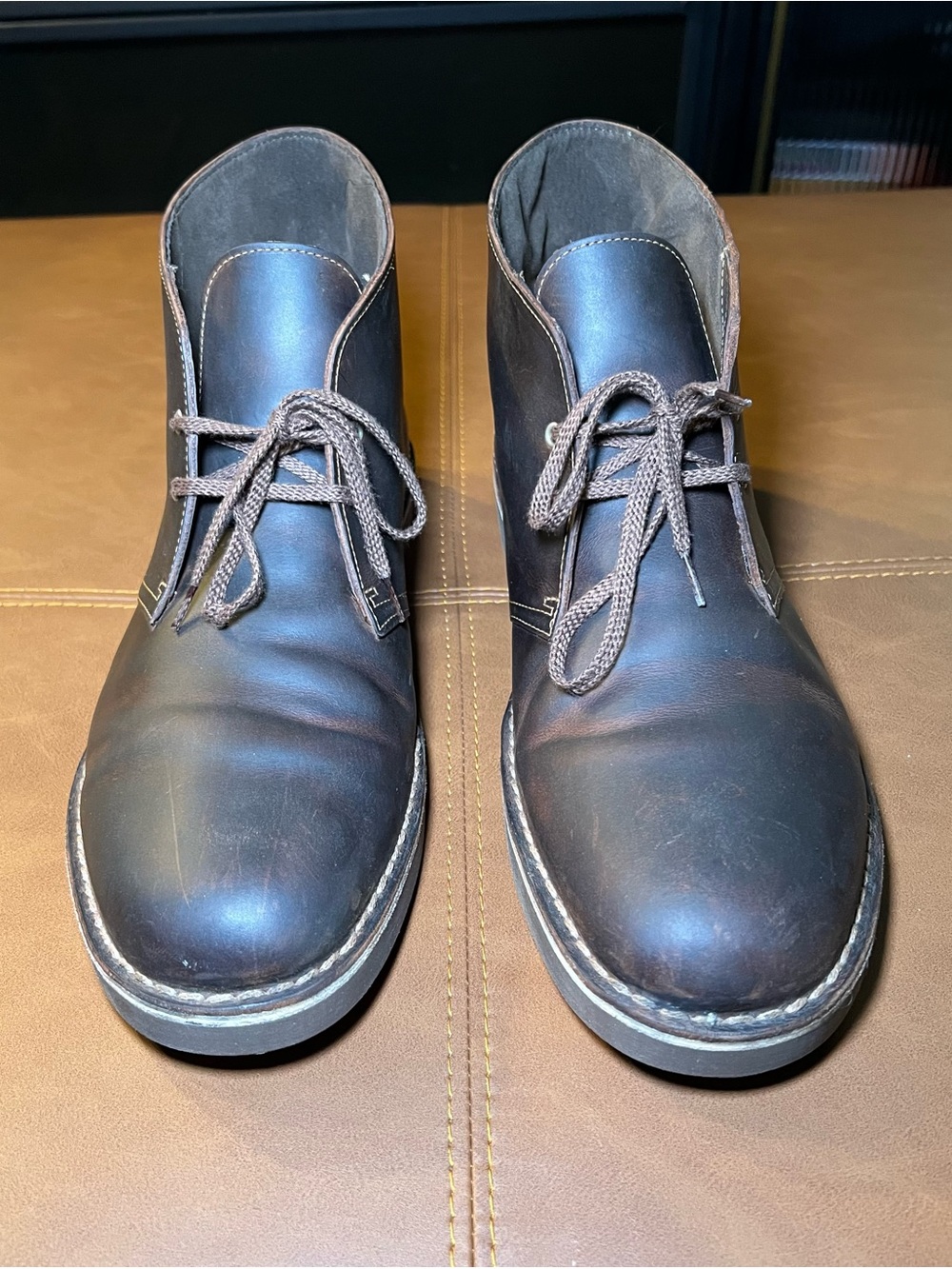 Clarks Men's Brown Leather Bushacre 2 Desert Boots Lace-Up Round Toe Chukka